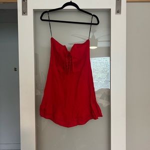 Red mini strapless dress